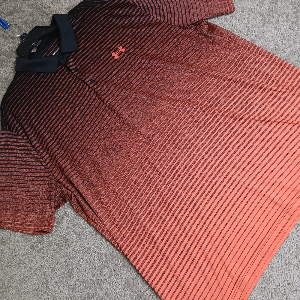 Under Armour Mens XXL Playoff Polo Shirt Orange Black Ombre Stripe HeatGear